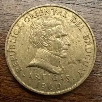 Moneta uruguaiana del 1960 con il profilo di Artigas e la scritta República Oriental del Uruguay